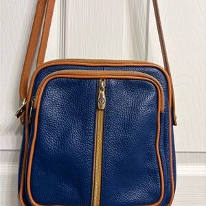 Valentina Blue and Tan Leather Crossbody Bag